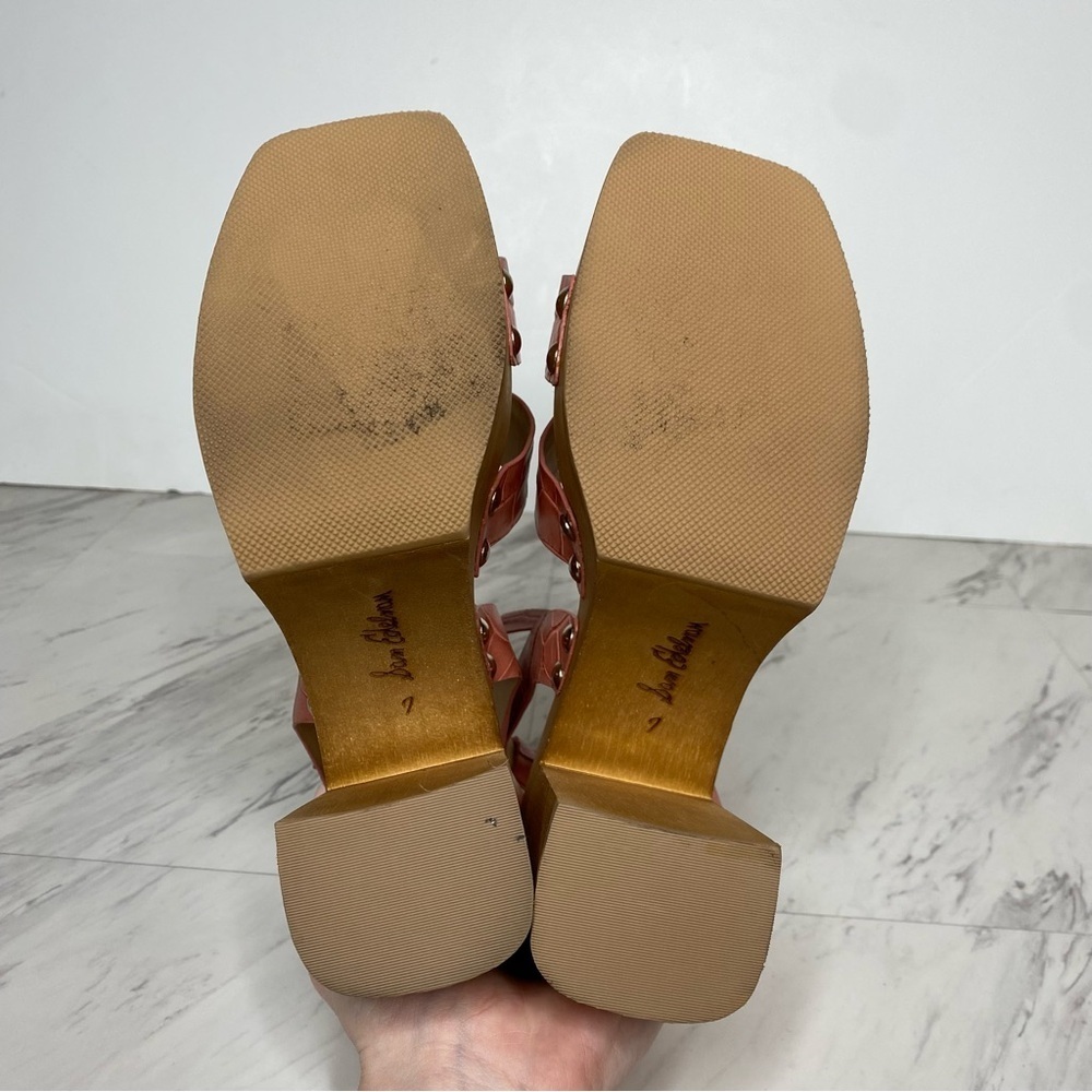 Sam Edelman Rosalind Pink Crocodile Leather Platform Heeled Sandal 7M - Picture 13 of 14